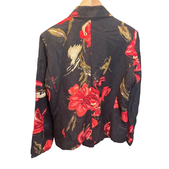 Herman Geist Womens Floral Button-Up Jacket Size 10 Black Red Gold Flower Print - Picture 2 of 10